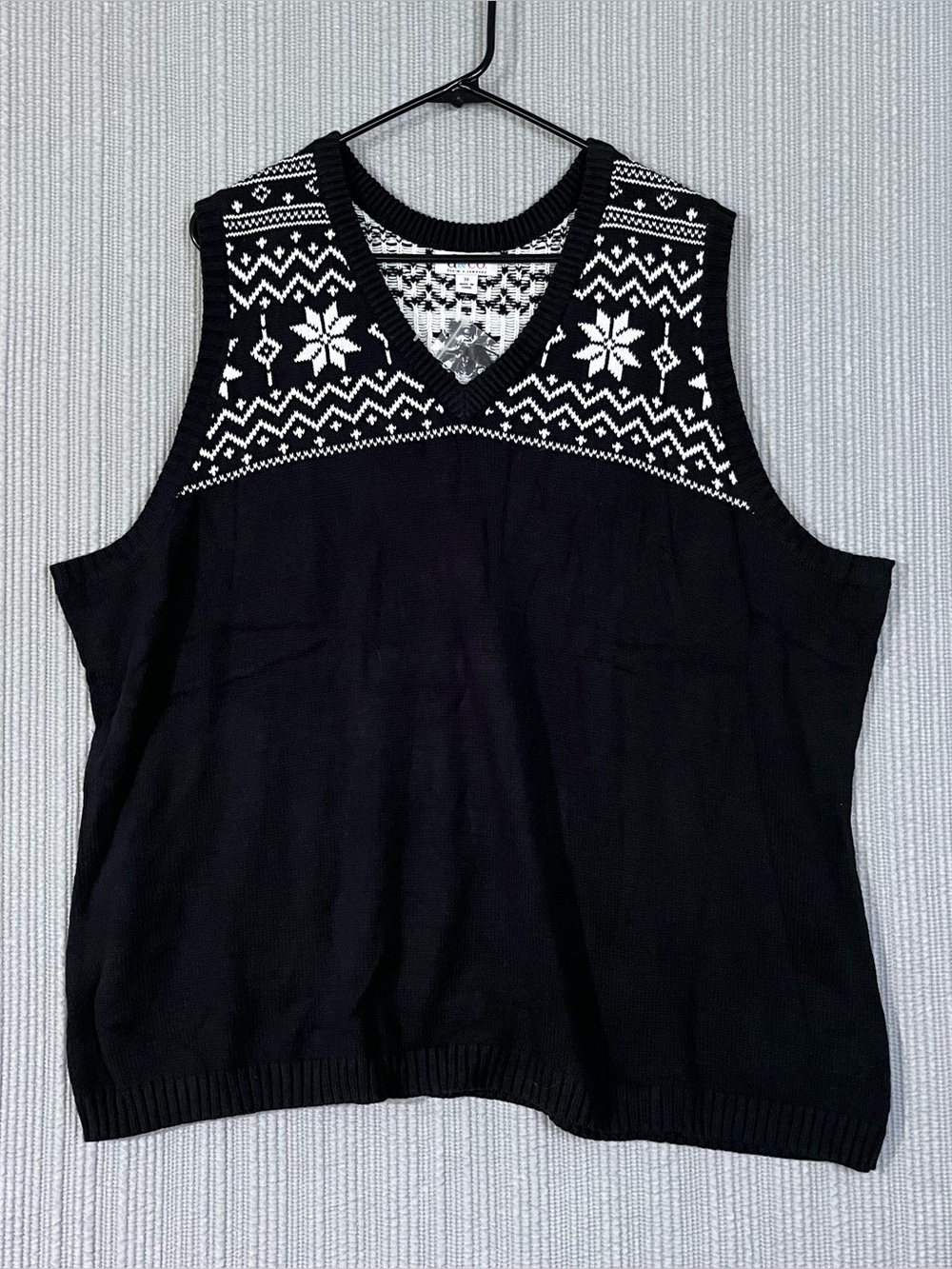 Denim & Co Fair Isle Sweater Vest Black White Womens Plus 3X Pullover